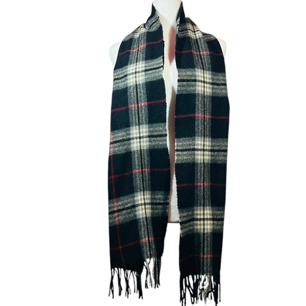 Joseph and Feiss Plaid Black Red White100%Wool Scarf